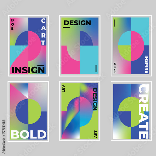 Modern Abstract Gradient Poster Set — Futuristic Geometric Design Templates with Bold Typography and Neon Colors