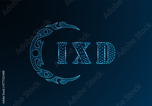Low poly letter logo IXD design. IXD letter logo low poly vector design on blue color gradient background. IXD logo low poly design