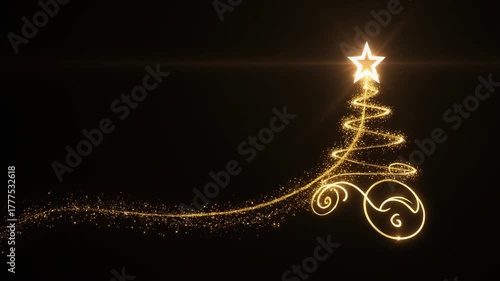 Sparkling Golden Light Christmas Tree Reveal on Black