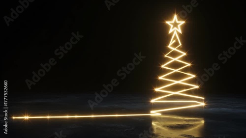 Dynamic Glowing Christmas Tree Light Animation on Reflective Floor