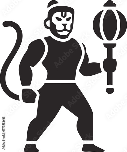 Hanuman mythical monkey god Icon with mace for hindu symbolism