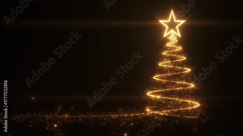 Sparkling Golden Christmas Tree with Radiant Star on Dark Background