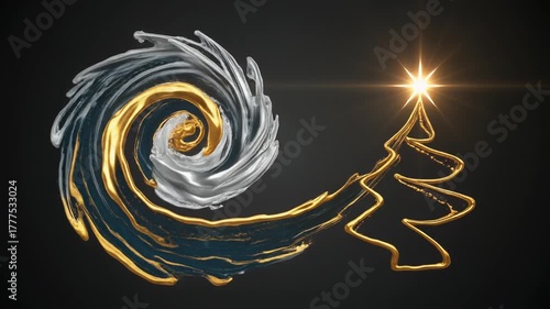 Elegant Liquid Gold Silver Christmas Tree Swirl Design