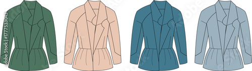 Four Different Colored Jackets on White Background