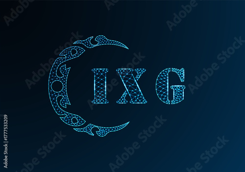 Low poly letter logo IXG design. IXG letter logo low poly vector design on blue color gradient background. IXG logo low poly design