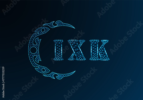 Low poly letter logo IXK design. IXK letter logo low poly vector design on blue color gradient background. IXK logo low poly design