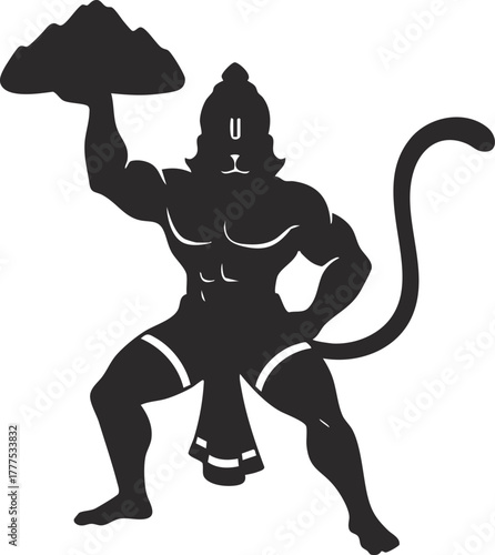 Hanuman mythical monkey god Icon with mace for hindu symbolism