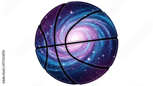 A basketball with a swirling galaxy pattern