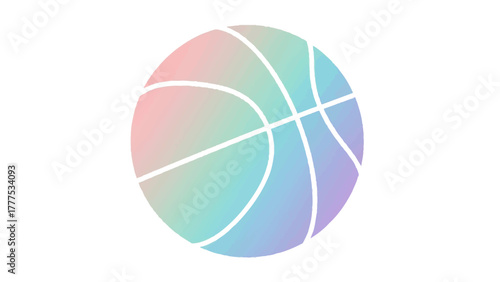 A basketball with a gradient of pastel colors and white lines