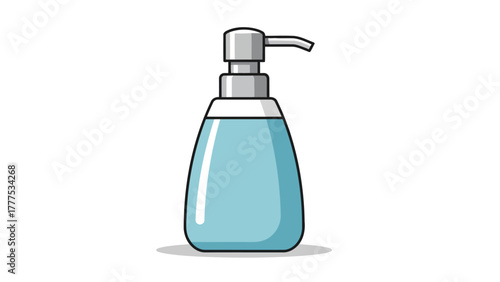 A blue liquid dispenser with a silver pump top