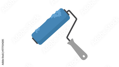 A blue paint roller with a gray handle