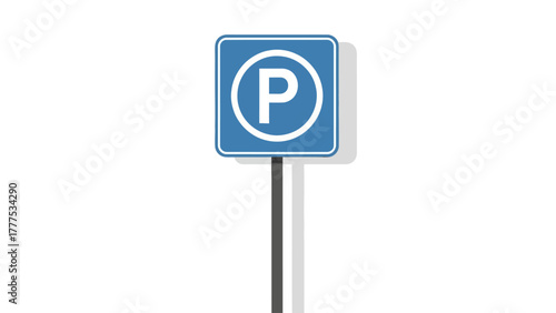 A blue parking sign with a white P symbol on a pole
