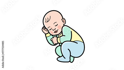 A cartoon baby sleeps peacefully on a white background
