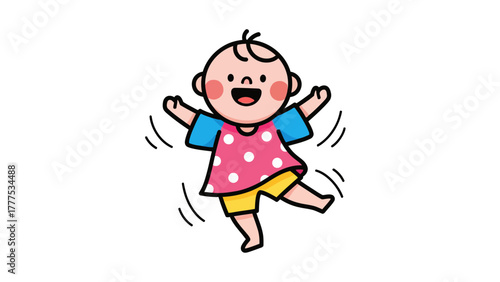 A cartoon baby jumps with joy