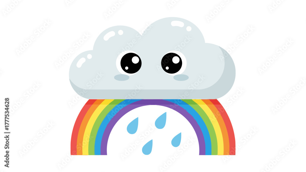 Fototapeta premium A cartoon cloud with a rainbow and raindrops