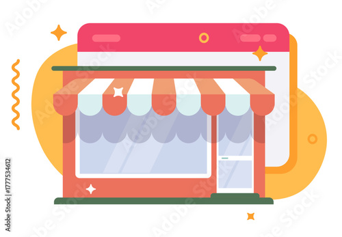 Internet store shop web site icon flat modern design graphic illustration, electronic virtual storefront website page, digital retail market software as e-commerce technology development
