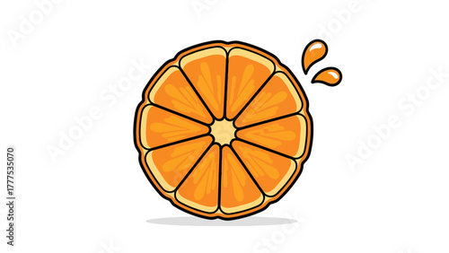 A cartoon slice of orange with juice drops