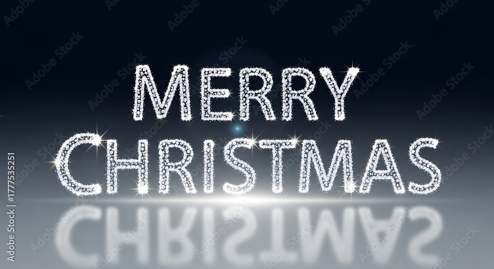 Obraz premium Sparkling merry christmas wishes in diamond letters on a reflective surface creating a festive and elegant holiday season greeting card design element