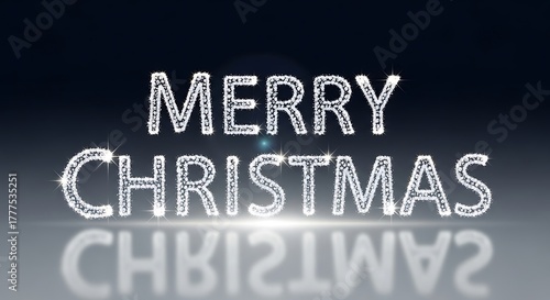 Sparkling merry christmas wishes in diamond letters on a reflective surface creating a festive and elegant holiday season greeting card design element