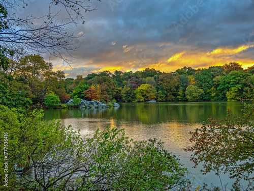 Central Park, New York City at the lake,autumn