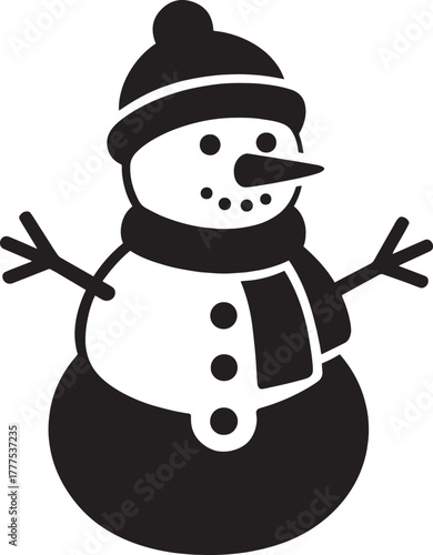 Snowman Wearing Winter Hat and Scarf Silhouette | Classic Christmas Vector Illustration