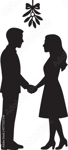 Romantic Couple Under Mistletoe Silhouette – Festive Love Vector Art | Christmas Romance Design