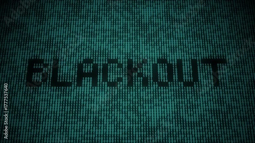 Binary blackout animation with cyber failure and data loss.