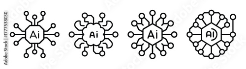 Ai artificial intelligence machine learning neural network icons set vector illustration design