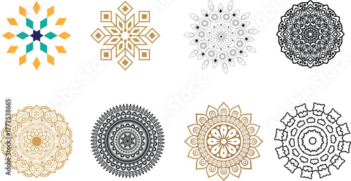 Collection of Geometric Mandala Ornaments and Decorative Patterns