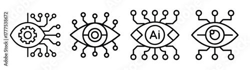 Ai vision technology concept with gear, eye, artificial intelligence, and data processing icons