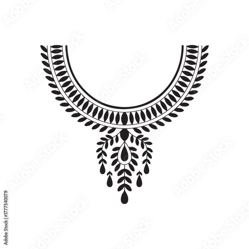 Black and White Ornate Neckline Yoke Design for Tunic or Dress