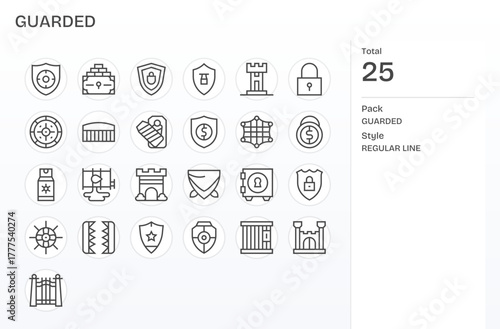 Guarded including 25 64x64 Regular Line Vector Illustrations