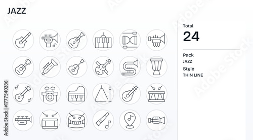 Jazz Vector Icon Arsenal with 24 128x128 Thin Line PIXEL Perfect designs