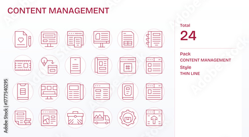 Content Management Professional Vector Set with 24 Thin Line PIXEL Perfect Retina Ready Icons