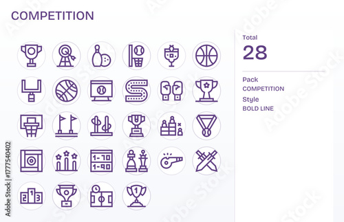 Competition Professional Vector Set with 28 Bold Line Grid Fitted 64x64 Icons