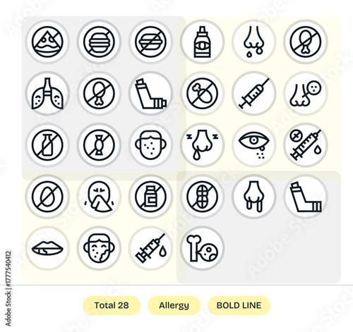 28 Bold Line Vector Icons designed for Allergy in 128x128 PIXEL Perfect format