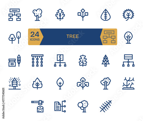 Tree Grid Fitted Vector Set with 24 64x64 Bold Line Icons