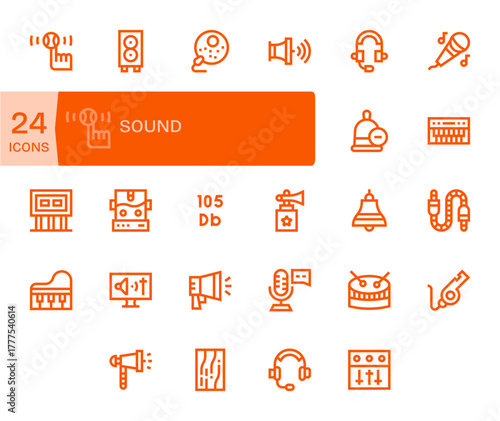 24 Bold Line Detail Enhanced Vector Icons for Sound Graphics
