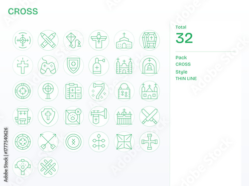 32 Thin Line PIXEL Perfect Vectors for Cross Theme