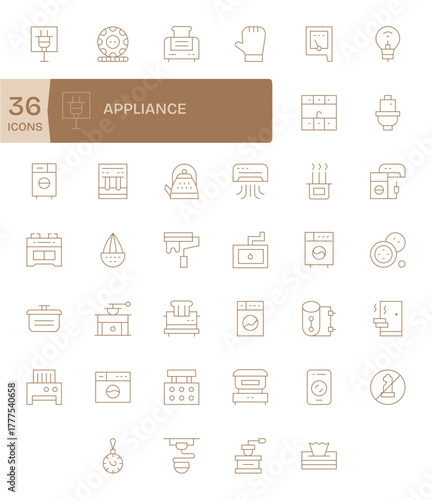 40 High Resolution Display Perfect Vector Icons for Appliance in Thin Line Theme
