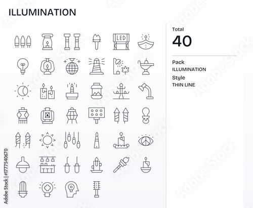 40 Thin Line Display Perfect 64x64 Vector Icons from Illumination Suite