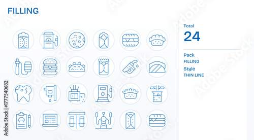 Filling Vector Icon Toolkit featuring 24 PIXEL Perfect 128x128 Thin Line elements