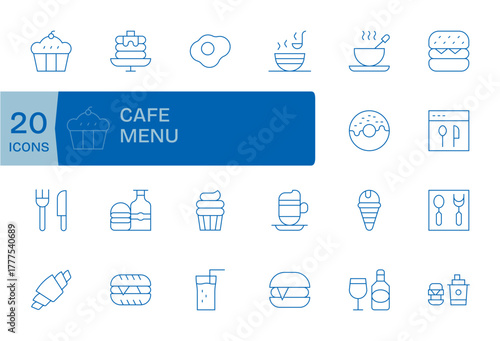 20 Thin Line Editable Designs for Cafe Menu 256x256 Vector Icons