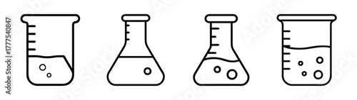 Science lab test tubes and beakers vector illustration for chemistry and biology experiments set up