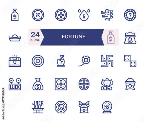 Fortune Complete Vector Package with 24 Retina Ready Bold Line Pixel Optimized Icons