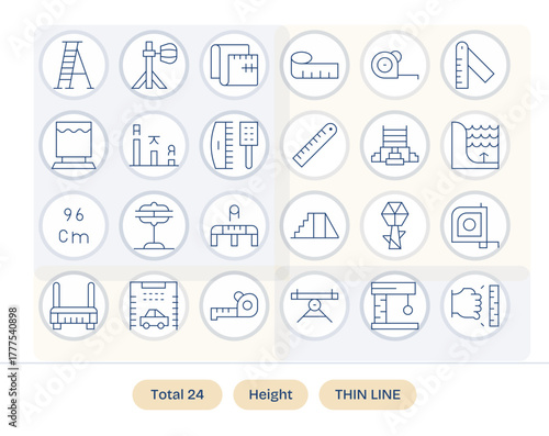 24 PIXEL Perfect Thin Line Vector Icons designed for Height Interface