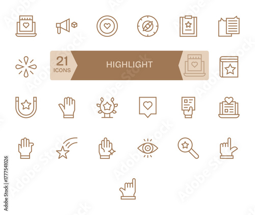 Highlight Vector Icon Library with 25 Regular Line 64x64 PIXEL Perfect Designs