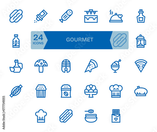 Gourmet High Resolution Vector Icon Pack with 24 Bold Line Detail Enhanced Elements