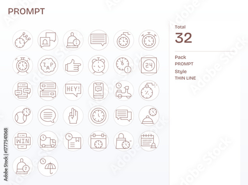 Prompt Vector Icon Set with 32 Thin Line 64x64 Detail Enhanced Graphics