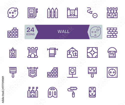 Wall Vector Icon Collection with 24 128x128 Bold Line Designs